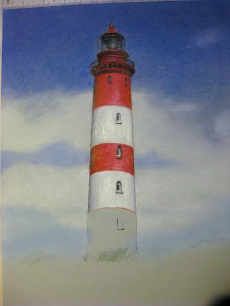 Leuchtturm Amrum WIP #2 - Sand dunes and grass still missing. The existing layers need more finetuning in tone, detail, and opacity.